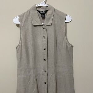 100%‎ Linen Button Front Collar Sleeveless Maxi Dress Coastal Size 12 Clean Girl